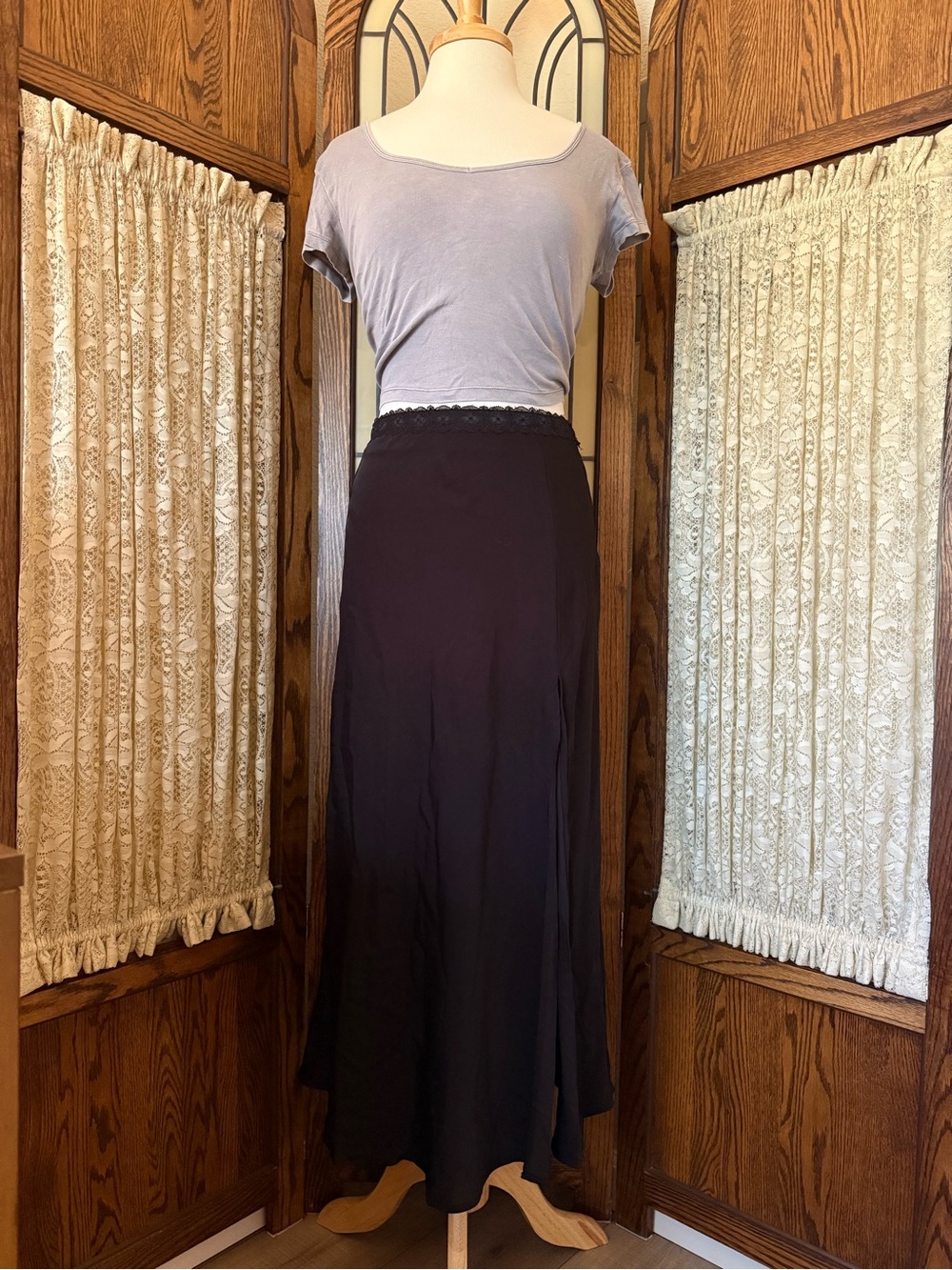 Forever 21 Black Maxi Skirt with Lace Waistband